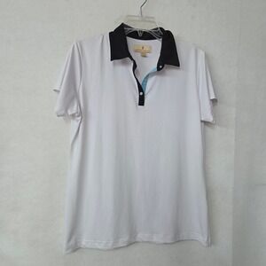 Sport Haley Women's White Black Blue Golf Polo Shirt Size L Pickleball Stretch